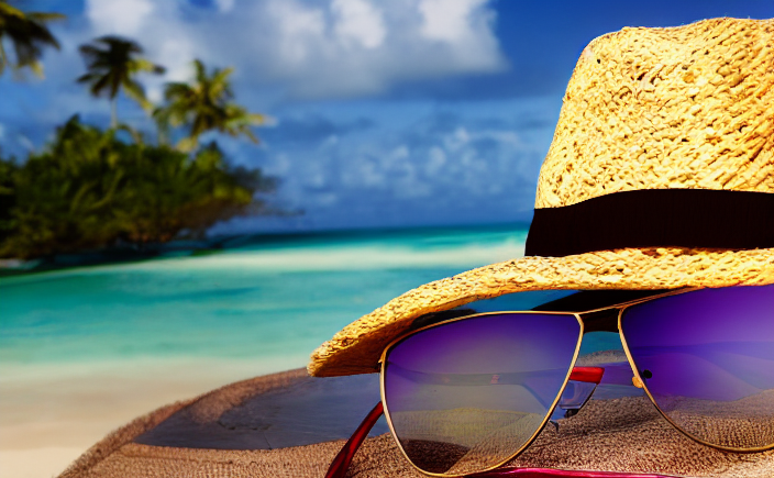Sunglasses and hat for a vacation in Guadeloupe