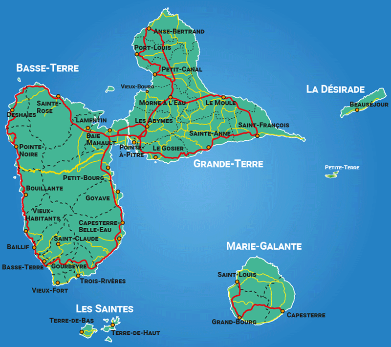 Map of Guadeloupe - Gwadloup
