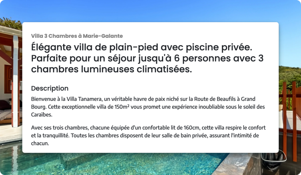 Example of an Airbnb listing description generated by our AI ZeWelcome